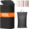 imageLifewit 105L Laundry Basket with Lid Large Laundry Hamper with Plastic Handles and Removable Bag Foldable Tall Dirty Clothes Hampers for Laundry for Laundry Room Bedroom Bathroom Dorm BeigeBlack