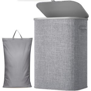 imageLifewit 105L Laundry Basket with Lid Large Laundry Hamper with Plastic Handles and Removable Bag Foldable Tall Dirty Clothes Hampers for Laundry for Laundry Room Bedroom Bathroom Dorm BeigeLight Gray