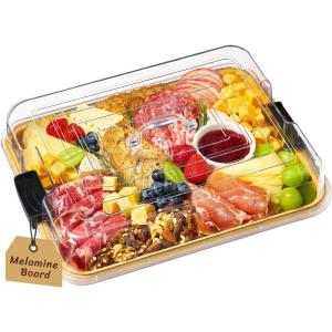 imageLifewit 6 Compartment Melamine Charcuterie Board 11 x 14 Inch Portable Cheese Board with Plastic Lockable Clear Lid Serving Platter with Cover for Snacks Fruit Appetizers1 Compartment