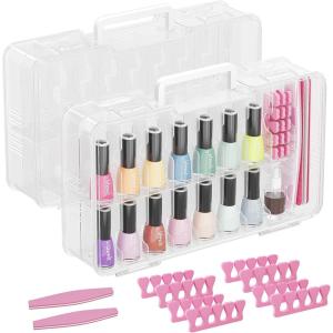 imageLifewit Nail Polish Organizer Case for 36 Bottles with 8 Adjustable Sections Portable Sturdy Gel Nail Polish Storage Holder with 4 Nail Separators Space Saver for Display Travel 2 Pack Clear2