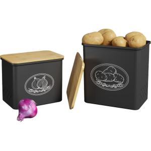 imageLifewit Potato Onion and Garlic Storage Bin Stackable Vegetable Storage Tins with Aerating Holes and Lid Plastic Canister Keeper for Pantry Kitchen Countertop Set of 3 10L WhiteBlack
