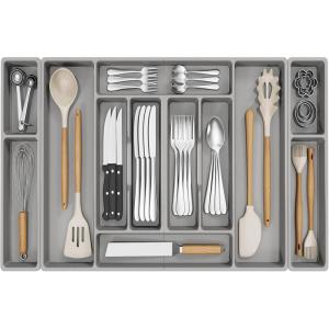 imageLifewit Silverware Organizer Plastic Kitchen Utensil Drawer Tray Cutlery Flatware Storage Holder for Spoons Forks Knives 20 x 16 Inches 8 Compartment Gray321 x 165 x 2 IN