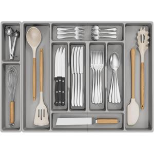 imageLifewit Silverware Organizer Plastic Kitchen Utensil Drawer Tray Cutlery Flatware Storage Holder for Spoons Forks Knives 20 x 16 Inches 8 Compartment Gray282 x 165 x 2 IN