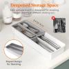 imageLifewit Compact Silverware Organizer for Kitchen Drawer Narrow Flatware Tray Holder Plastic Cutlery Spoons Forks and Knives Storage WhiteampampGray 1 PackGrayWhite