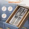 imageLifewit Compact Silverware Organizer for Kitchen Drawer Narrow Flatware Tray Holder Plastic Cutlery Spoons Forks and Knives Storage WhiteampampGray 1 PackGrayWhite