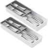 imageLifewit Compact Silverware Organizer for Kitchen Drawer Narrow Flatware Tray Holder Plastic Cutlery Spoons Forks and Knives Storage WhiteampampGray 1 PackGrayWhite