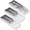 imageLifewit Compact Silverware Organizer for Kitchen Drawer Narrow Flatware Tray Holder Plastic Cutlery Spoons Forks and Knives Storage WhiteampampGray 1 PackGrayWhite