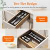 imageLifewit Compact Silverware Organizer for Kitchen Drawer Narrow Flatware Tray Holder Plastic Cutlery Spoons Forks and Knives Storage WhiteampampGray 1 PackBlack