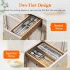 imageLifewit Compact Silverware Organizer for Kitchen Drawer Narrow Flatware Tray Holder Plastic Cutlery Spoons Forks and Knives Storage WhiteampampGray 1 PackGrayWhite