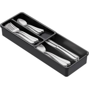 imageLifewit Compact Silverware Organizer for Kitchen Drawer Narrow Flatware Tray Holder Plastic Cutlery Spoons Forks and Knives Storage WhiteampampGray 1 PackBlack