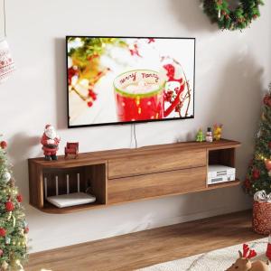 imageLifewit Floating TV Stand for up to 50quot TV Wall Mounted Entertainment Center with Power Outlets and USB Ports Large Storage Space with Sliding Tabletop Open Shelves WhiteWalnut