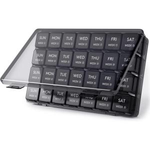 imageLifewit Monthly Pill Organizer 28 Day Pill Box 4 Weeks One Month Pill Cases Large Compartments Medicine Organizer for Vitamins Fish Oils Supplements PinkBlack