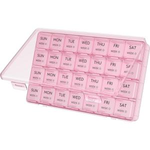 imageLifewit Monthly Pill Organizer 28 Day Pill Box 4 Weeks One Month Pill Cases Large Compartments Medicine Organizer for Vitamins Fish Oils Supplements PinkPink