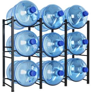 imageLifewit 5 Gallon Water Jug Holder 3 Tier Water Bottle Stand Heavy Duty Water Dispenser Rack with 3 Slots for Gallon Jugs Detachable Water Storage Shelf Organizer for Home Living Room Office Black9slot