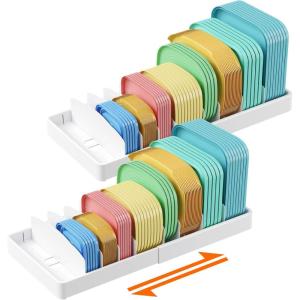 imageLifewit Plastic Lid Organizers for Inside Cabinet Adjustable Extra Large 1324quot Food Storage Container Lids Holder with 8 Inserts ampamp 9 Compartments Plates Bowls for Deep Drawer in Kitchen2
