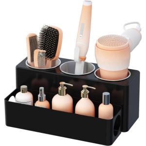 imageLifewit Hair Tools Organizer for Vanity Countertop Blow Dryer Holder Acrylic Hot Tool Organizer for Hair Dryer Brush Curling Iron Straightener in Bathroom 4 Stainless Cups WhiteBlack