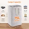 imageLifewit 75L x 2 Pack Collapsible Laundry Hamper LargeTall Foldable Dirty Clothes Baskets Waterproof Freestanding Double Bags with Easy Carry Handles in Dorm Bedroom Bathroom College Grey