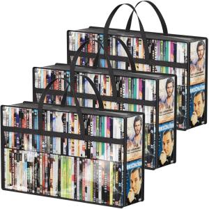 imageLifewit DVD Storage Bags 3 Pack for 270 Pcs DVDs 90 Each Clear PVC Plastic DVD Organizer with Handles and Zipper Media Holder for Blu Ray Disc Movie Cases VHS Box Video Game Disks Albums3