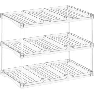 imageLifewit Stackable Water Bottle Storage Organizer Wine Bottle Holder for Cabinet Plastic Large Compartment Tumbler Organizer Clear Wine Rack Mug Cup Holder for Kitchen Pantry Storage 3Tier Hold 9