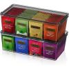 imageLifewit 2 Pack Plastic Stackable Tea Bag Organizer Divided Storage Bin Box for Kitchen Cabinets Countertops Pantry Hold Coffee Pods Sugar Packets Condiments 8 SectionsBlack