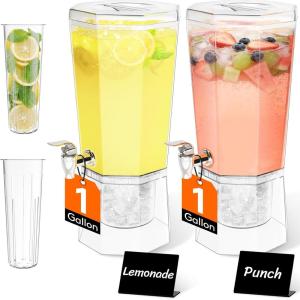 imageLifewit 1 Gallon Drink Dispenser for Parties 2 Pcs Plastic Beverage Container for JuiceTeaSoda with Stand amp Ice Core Clear Lemonade Dispenser with Spigot BPA Free Water Pitcher 39 x 16 cm15x62