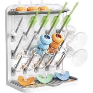 imageLifewit Large Baby Bottle Drying Rack 15 Hooks Vertical Rack Dryer with Removable Pacifiers Box Drip Tray Space Saving Countertop Holder Organizer for Weighted Straws Pump Partswithout Drain Mat