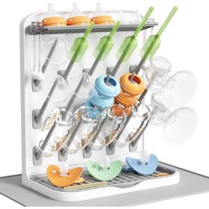 imageLifewit Large Baby Bottle Drying Rack 15 Hooks Vertical Rack Dryer with Removable Pacifiers Box Drip Tray Space Saving Countertop Holder Organizer for Weighted Straws Pump Partswith Drain Mat