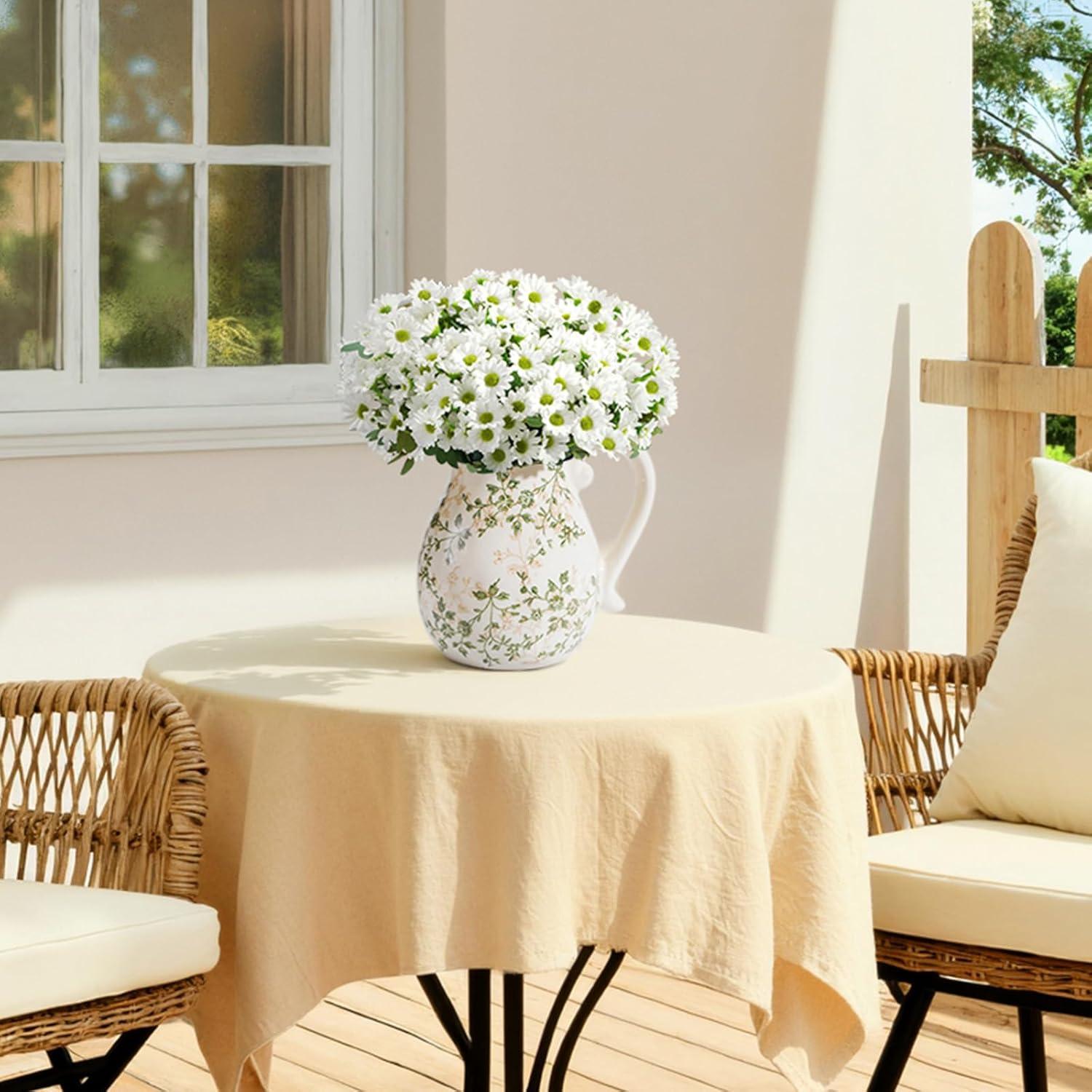 imageLifewit Artificial Flowers Daisy for Outdoor Indoor 6 Bundles Plastic Fake Flowers Mums for Home Garden Decor Porch Window Box Faux Realistic Plants with UV ResistantYellowWhite