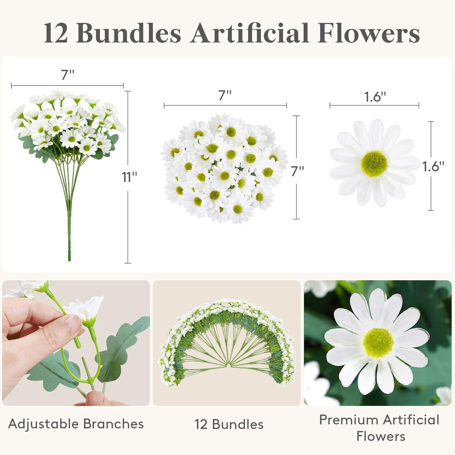 imageLifewit Artificial Flowers Daisy for Outdoor Indoor 6 Bundles Plastic Fake Flowers Mums for Home Garden Decor Porch Window Box Faux Realistic Plants with UV ResistantYellowWhite