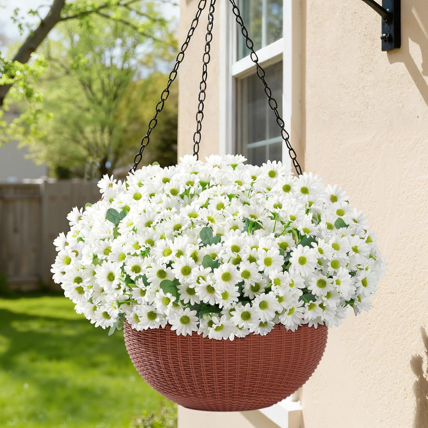 imageLifewit Artificial Flowers Daisy for Outdoor Indoor 6 Bundles Plastic Fake Flowers Mums for Home Garden Decor Porch Window Box Faux Realistic Plants with UV ResistantYellowWhite