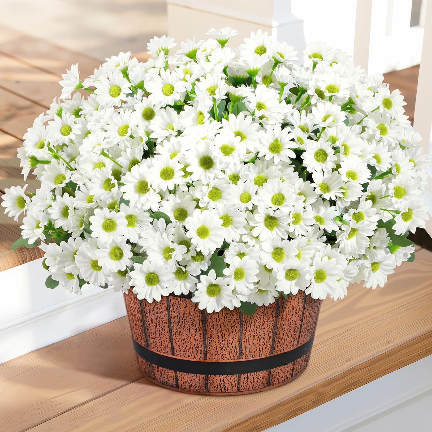 imageLifewit Artificial Flowers Daisy for Outdoor Indoor 6 Bundles Plastic Fake Flowers Mums for Home Garden Decor Porch Window Box Faux Realistic Plants with UV ResistantYellowWhite