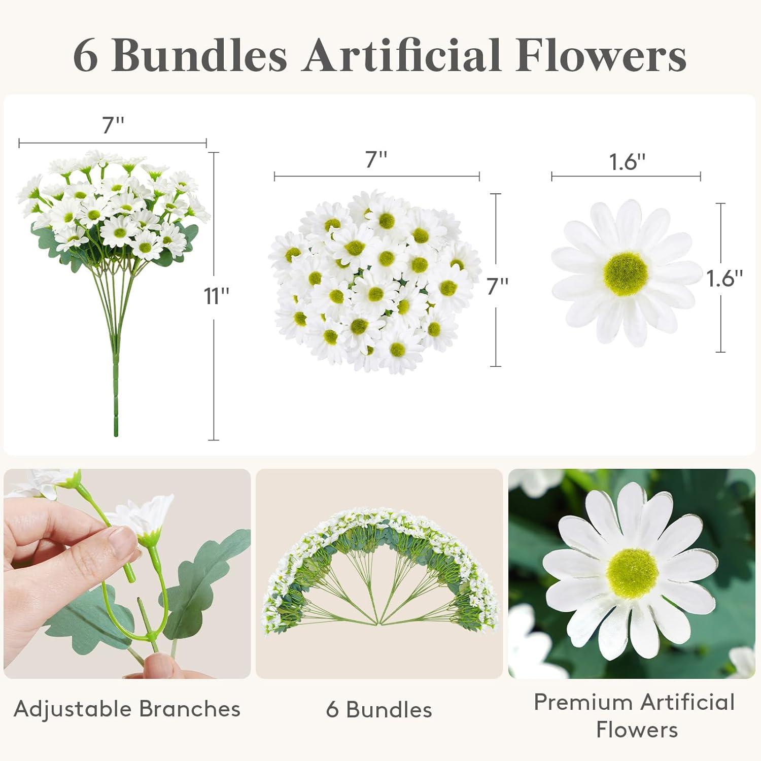 imageLifewit Artificial Flowers Daisy for Outdoor Indoor 6 Bundles Plastic Fake Flowers Mums for Home Garden Decor Porch Window Box Faux Realistic Plants with UV ResistantYellowWhite