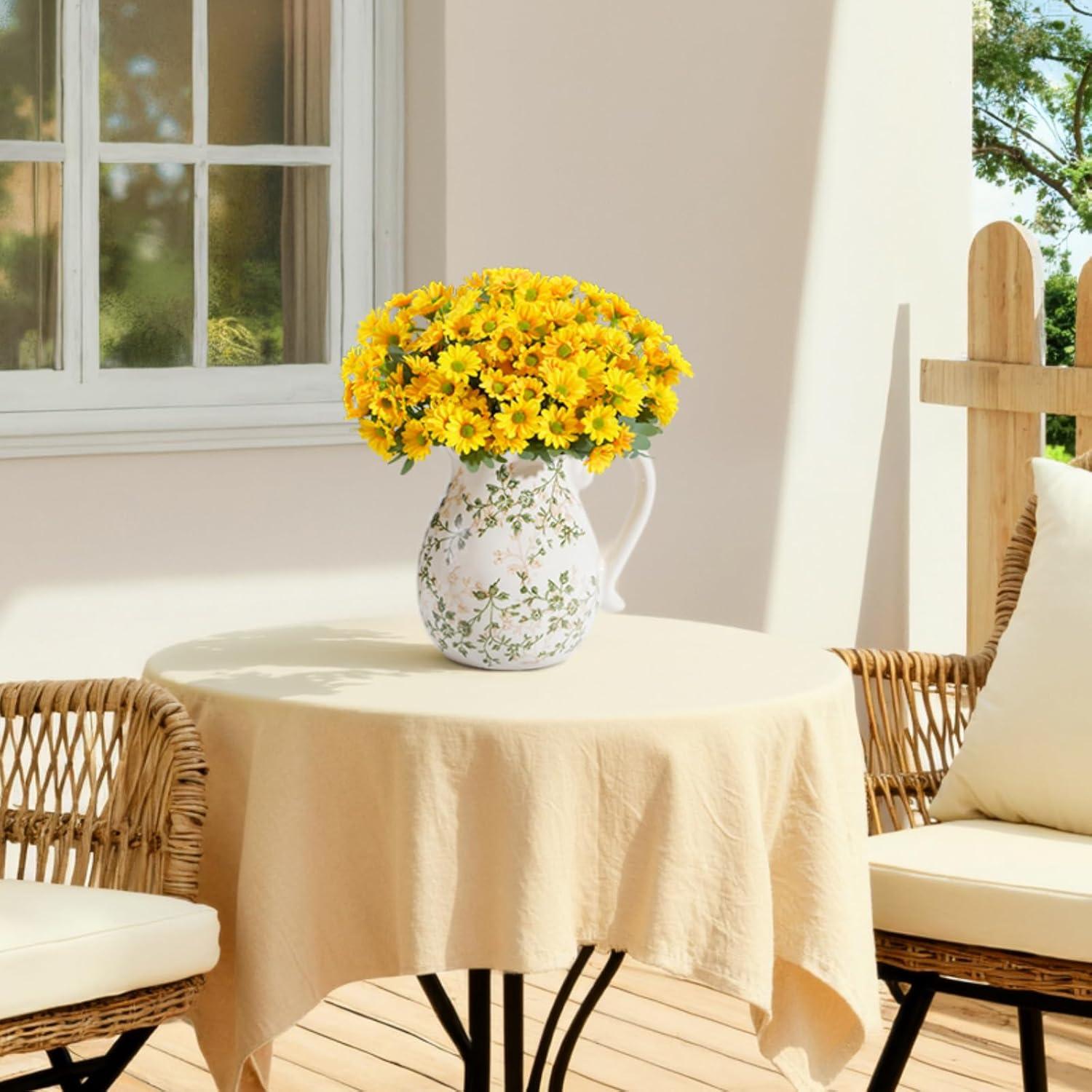 imageLifewit Artificial Flowers Daisy for Outdoor Indoor 6 Bundles Plastic Fake Flowers Mums for Home Garden Decor Porch Window Box Faux Realistic Plants with UV ResistantYellowYellow