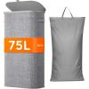 imageLifewit 65L Slim Laundry Basket with Lid Narrow Large Laundry Hamper with Plastic Handles and Removable Bag Tall Foldable Dirty Clothes Hampers for Laundry Room Bedroom Bathroom Dorm PinkGray