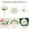 imageLifewit Artificial Flowers Daisy for Outdoor Indoor 6 Bundles Plastic Fake Flowers Mums for Home Garden Decor Porch Window Box Faux Realistic Plants with UV ResistantYellowWhite