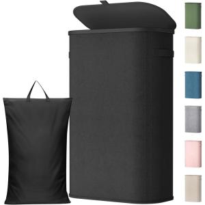 imageLifewit 65L Slim Laundry Basket with Lid Narrow Large Laundry Hamper with Plastic Handles and Removable Bag Tall Foldable Dirty Clothes Hampers for Laundry Room Bedroom Bathroom Dorm PinkBlack