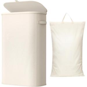 imageLifewit 65L Slim Laundry Basket with Lid Narrow Large Laundry Hamper with Plastic Handles and Removable Bag Tall Foldable Dirty Clothes Hampers for Laundry Room Bedroom Bathroom Dorm PinkWhite