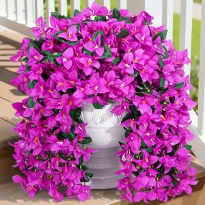 imageLifewit Artificial Bougainvillea Flowers 2 PCS Plastic Long Trailing Vines Fake Flowers for Outdoor Indoor Garden Porch Patio Balcony Decor UV Resistant Hot PinkPurple