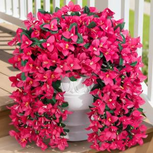 imageLifewit Artificial Bougainvillea Flowers 2 PCS Plastic Long Trailing Vines Fake Flowers for Outdoor Indoor Garden Porch Patio Balcony Decor UV Resistant Hot PinkHot Pink