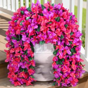 imageLifewit Artificial Bougainvillea Flowers 2 PCS Plastic Long Trailing Vines Fake Flowers for Outdoor Indoor Garden Porch Patio Balcony Decor UV Resistant Hot PinkPurple  Hot Pink