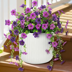 imageLifewit Artificial Hanging Daisy Flowers UV Resistant Plastic Fake Flowers for Outdoor Indoor Garden Porch Patio Balcony Decor 4 Upright Stems  2 Hanging Vines Combo Double Purple4 Pcs