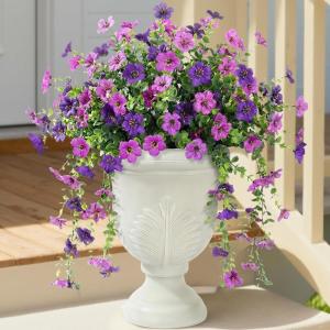 imageLifewit Artificial Hanging Daisy Flowers UV Resistant Plastic Fake Flowers for Outdoor Indoor Garden Porch Patio Balcony Decor 4 Upright Stems  2 Hanging Vines Combo Double Purple6 Pcs