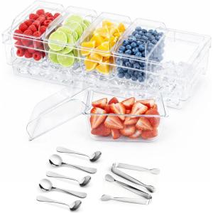 imageLifewit Chilled Condiment Containers with Lids 2 Pcs Plastic Taco Bar Serving Set for Party with 5 Containers Ice Garnish Tray for Mimosa Bar Supplies Clear Serving Platter for Fruit Salad Snack1