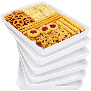 imageLifewit Extra Large Plastic Serving Trays 16 x 12 Reusable Food Serving Platters White Catering Trays for Parties Buffet Snacks Fruit Appetizers amp Charcuterie BPAFree Set of 46