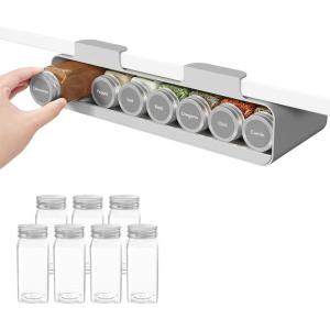 imageLifewit Under Cabinet Spice Rack Organizer with 7 Jars Lables Under Shelf Easy Refilling with Silicone FunnelSeasoning Organizer for Kitchen Storage Solution Gray