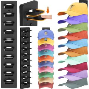 imageLifewit WallMounted Hat Organizer 20 Baseball Caps Storage with Elastic Clamp Each Holds 10 OvertheDoor Hat Rack Dual Installation with Nails or Adhesive Closet Cap Holder Black 2Pack2