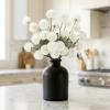 imageLifewit 5 Pcs Beige Artificial Flower for Vase Faux Silk Mums Ball with Long Stems for Home Decor Wedding Bulk Fake Small Chrysanthemums for Floral Arrangement Pom Pom for Bouquets CenterpiecesWhite