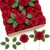imageLifewit Artificial Flowers 50 Pcs Dark Red Foam Real Looking Roses with Stems Fake Roses for DIY Wedding Bouquets Centerpieces Arrangements Valentine DecorationsDark Red