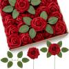 imageLifewit Artificial Flowers 50 Pcs Dark Red Foam Real Looking Roses with Stems Fake Roses for DIY Wedding Bouquets Centerpieces Arrangements Valentine DecorationsDark Red