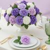 imageLifewit Artificial Flowers 50 Pcs Dark Red Foam Real Looking Roses with Stems Fake Roses for DIY Wedding Bouquets Centerpieces Arrangements Valentine DecorationsIvory  Purple Mix